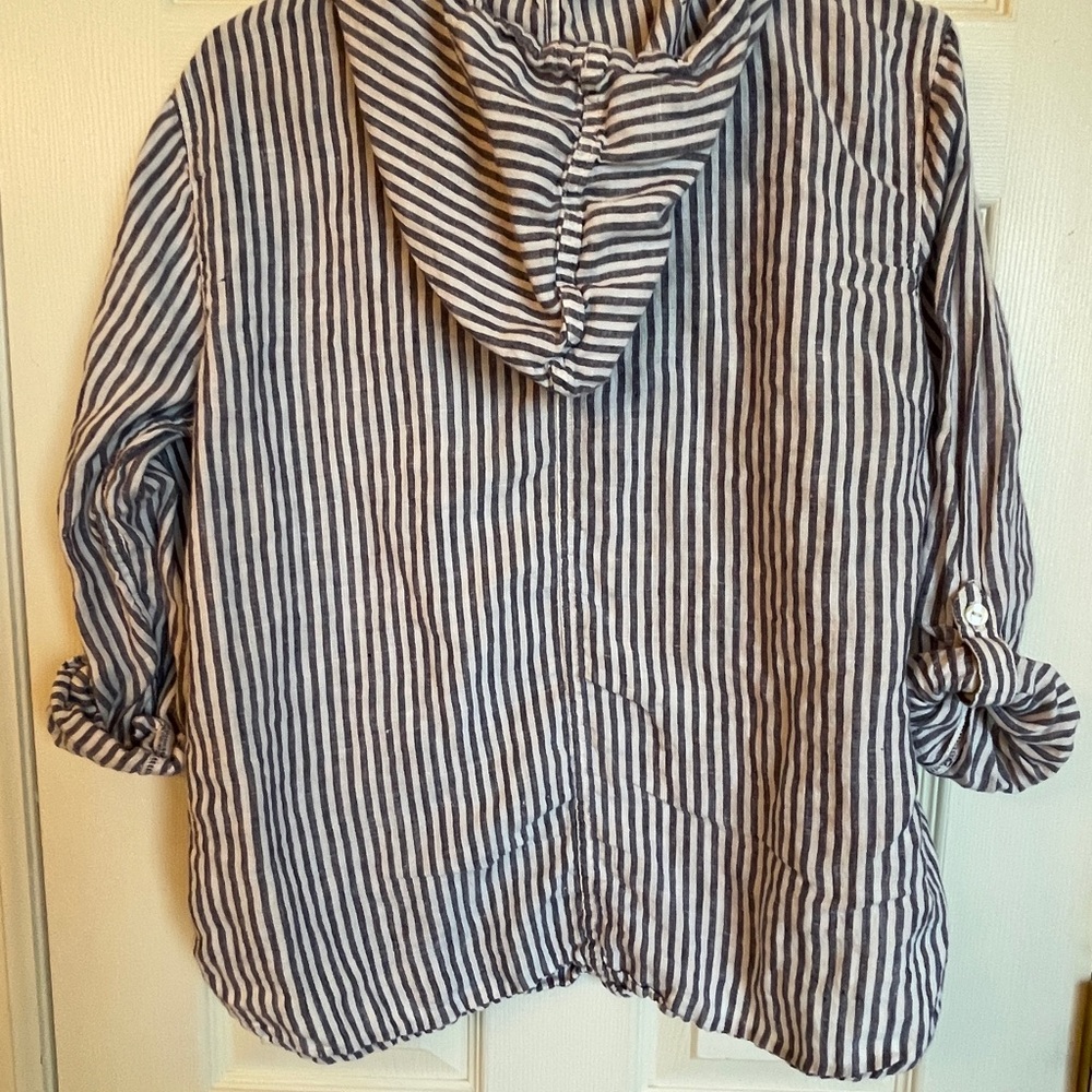 C&C California‎ Blue White Striped Linen Hooded Top Size M - Picture 7 of 11